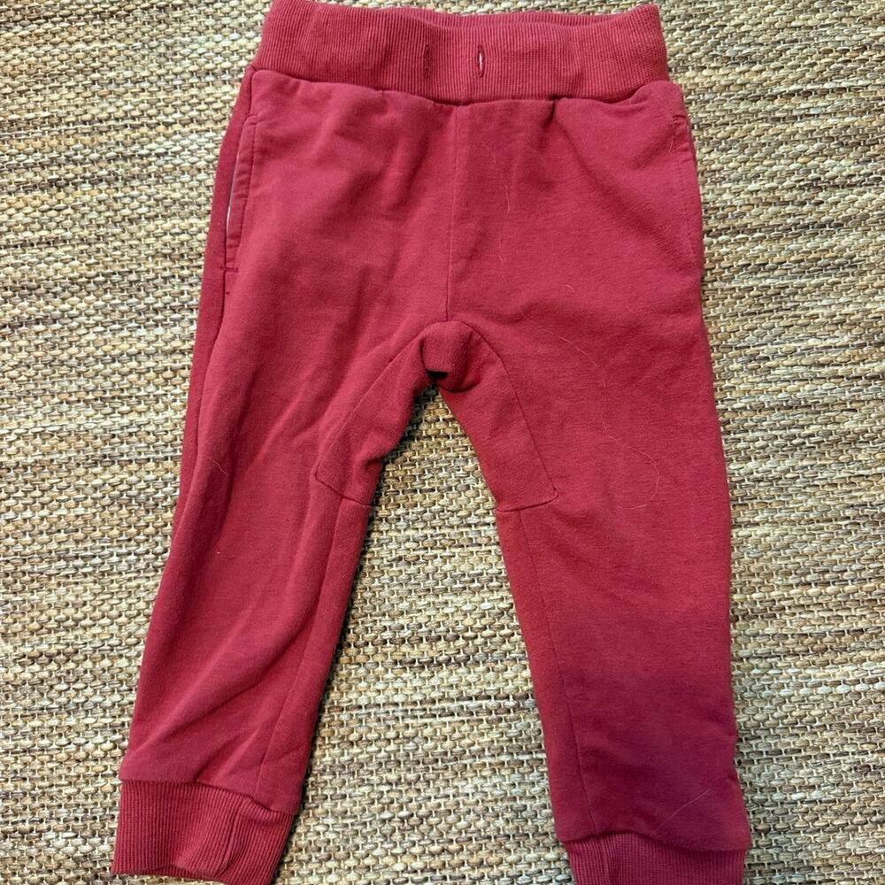Baby Boys Red Jogger Sweatpants 12M Train Pocket Pull On Cotton Blend